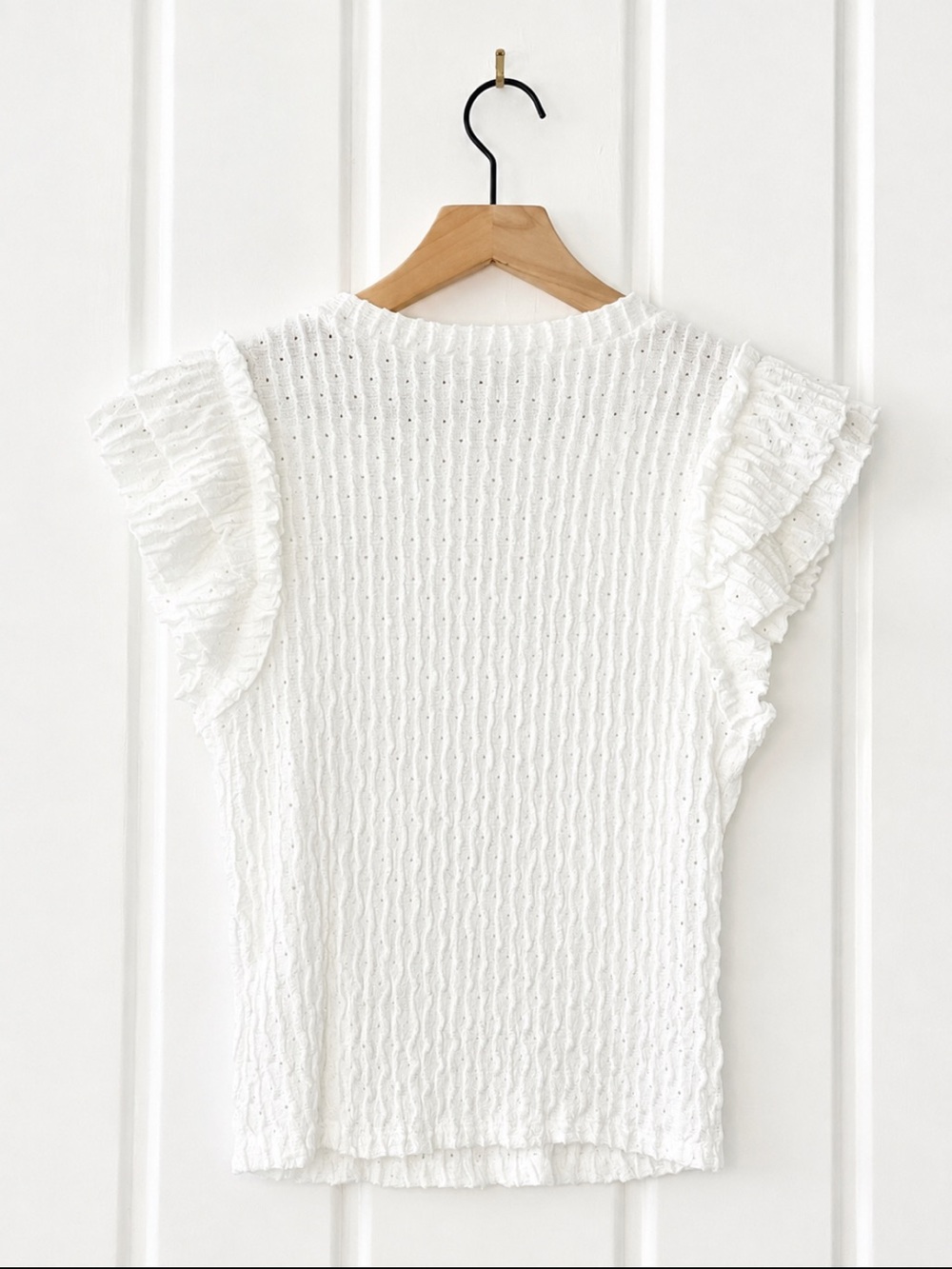 Atelier by Kirious Ivory Textured Flutter Sleeve Stretch Knit Top Small - Picture 2 of 11